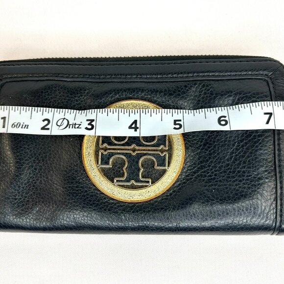 Tory Burch Amanda Zip-Around Continental Wallet Black Pebbled Leather - Picture 15 of 16